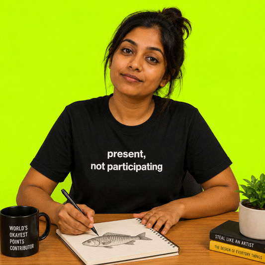 Clocked In. Checked Out. — Funny Bengali Work Life Graphic T-Shirt | Machh Bhat