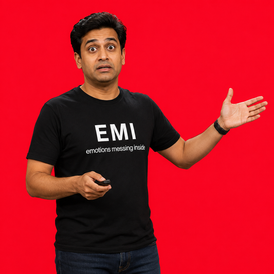 EMI Emotions Messing Inside — Funny Bengali Work Graphic T-Shirt | Machh Bhat