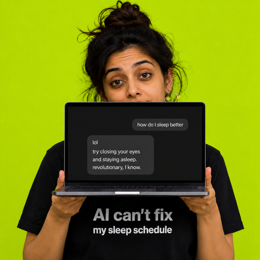AI Can't Fix My Sleep Schedule — Funny Bengali Graphic T-Shirt | Machh Bhat